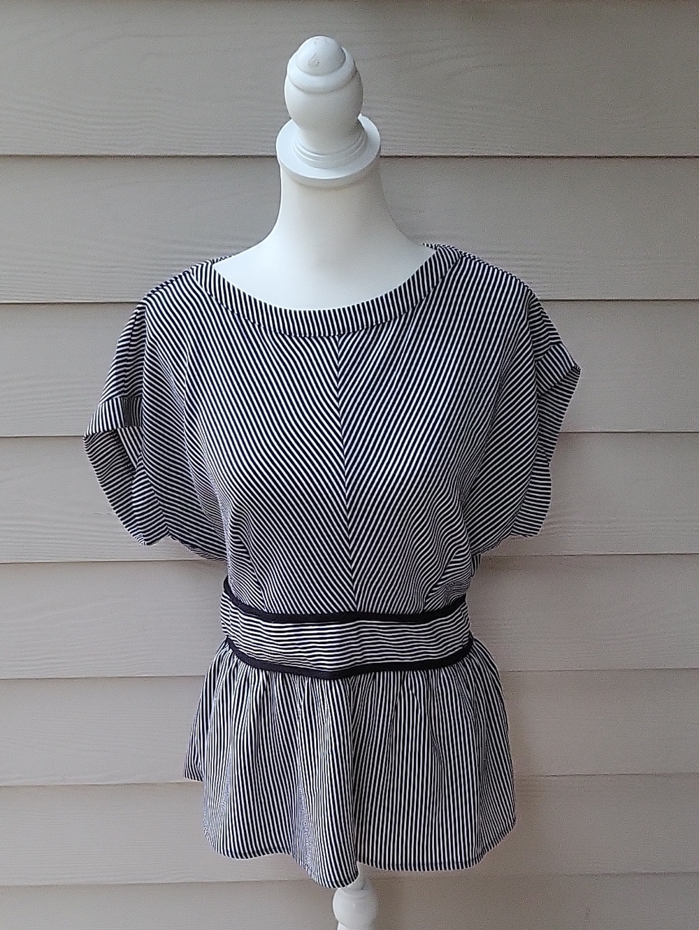 Monteau Black & White Striped Peplum Waist Tunic